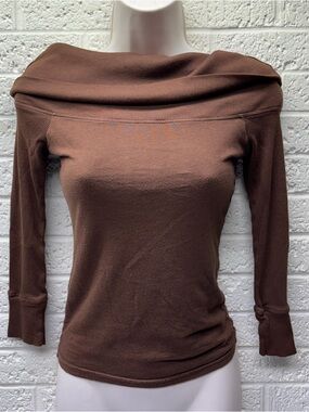 VTG‼ Y2K ABERCROMBIE & FITCH Sz S Off Shoulder Cowl Neck Ribbed 3/4 Sleeve •VG‼